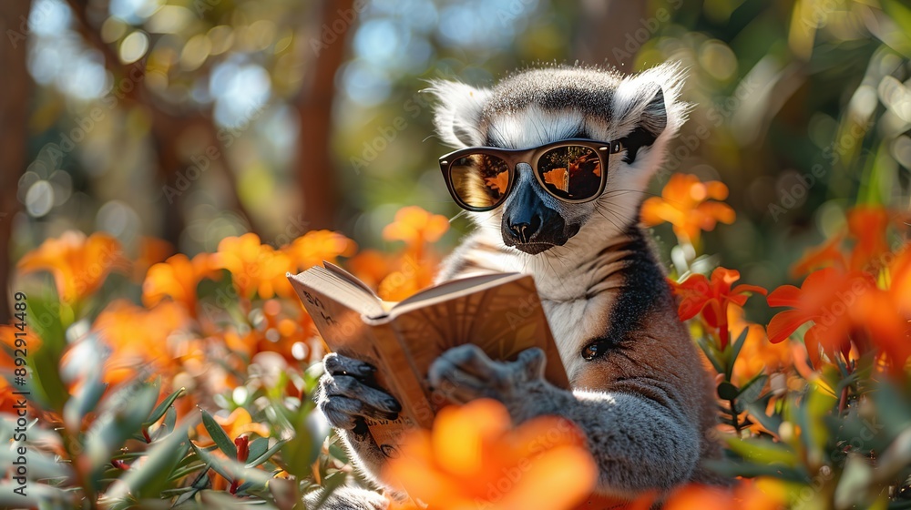 Lemur Reading a Book in a Garden Lemur Reading a Book in a Garden