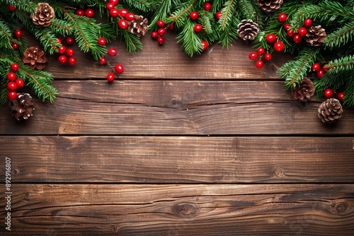 Christmas wooden table holiday background