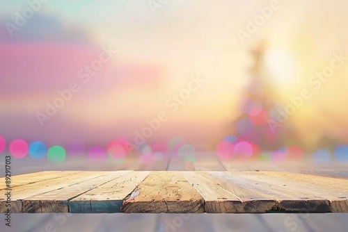 Christmas wooden table holiday background © megavectors