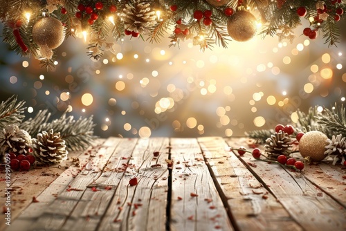 Christmas wooden table holiday background