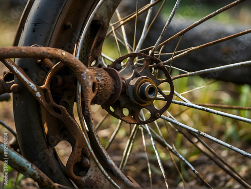 Close-up of rusty bicycle wheel hub © JohnTheArtist