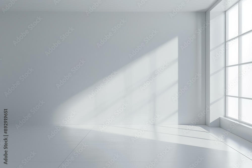 Empty white space with soft natural light casting shadows from a large window Empty white space with soft natural light casting shadows from a large window