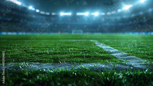 A wide angle photo of an empty soccer stadium