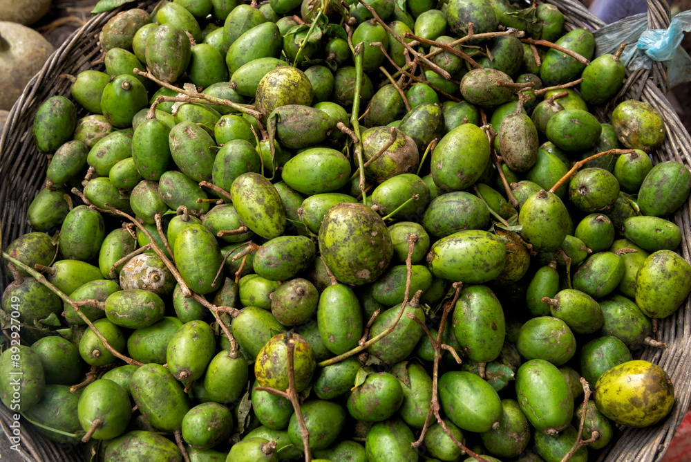 Basket of hog plums, yellow mombin or caja Basket of hog plums, yellow mombin or caja