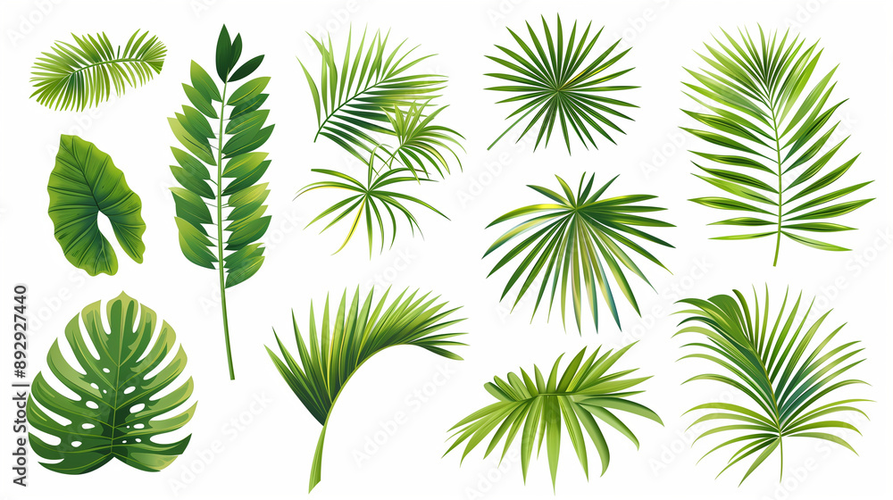 Palm leaves set isolated on a white background Palm leaves set isolated on a white background