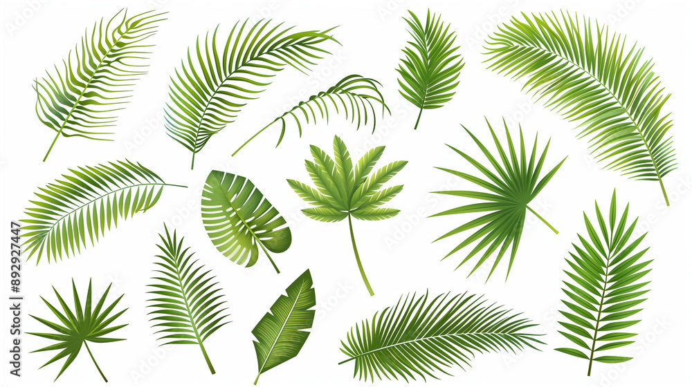 Palm leaves set isolated on a white background Palm leaves set isolated on a white background