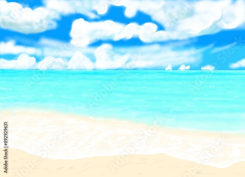 The beach under blue sky with white clouds