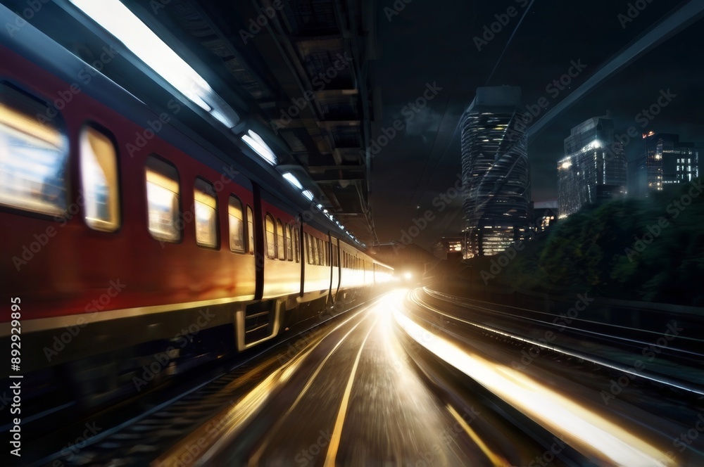 high-speed train racing against a beam of light in a dark-themed environment high-speed train racing against a beam of light in a dark-themed environment