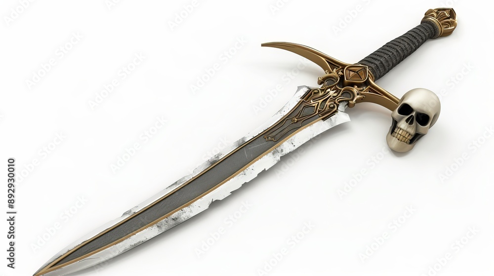 A sleek, sharp sword featuring a skull design incorporated into its hilt. An ideal weapon for fantasy worlds, reflecting a dark and powerful presence. A sleek, sharp sword featuring a skull design incorporated into its hilt. An ideal weapon for fantasy worlds, reflecting a dark and powerful presence.