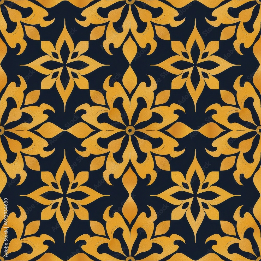 Batik pattern in navy blue and mustard yellow seamless repeating pattern, minimal pattern, high contrasty Batik pattern in navy blue and mustard yellow seamless repeating pattern, minimal pattern, high contrasty