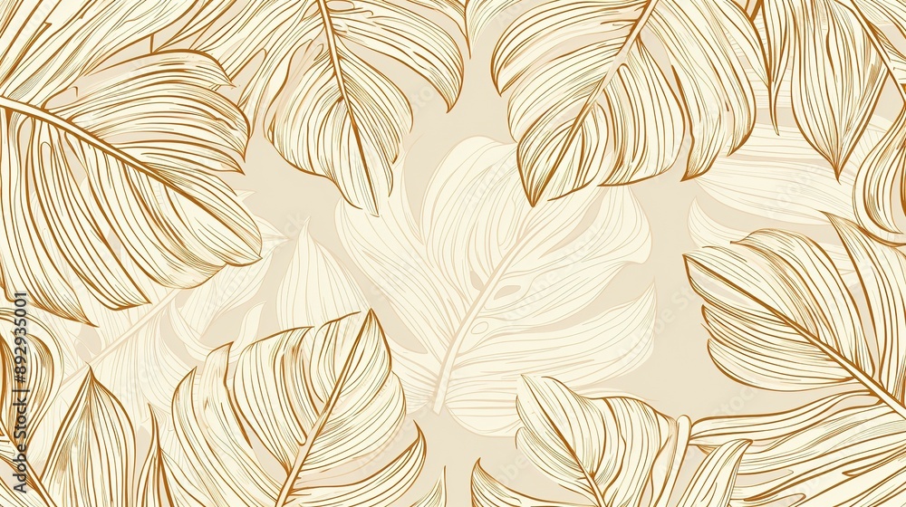 Natural Hand-Drawn Foliage Pattern Design in Minimalist Linear Contour Style Natural Hand-Drawn Foliage Pattern Design in Minimalist Linear Contour Style