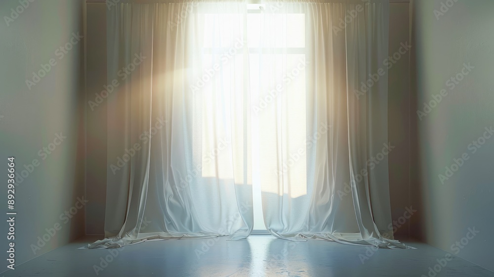 Illuminated window with white drapes in vacant room Illuminated window with white drapes in vacant room