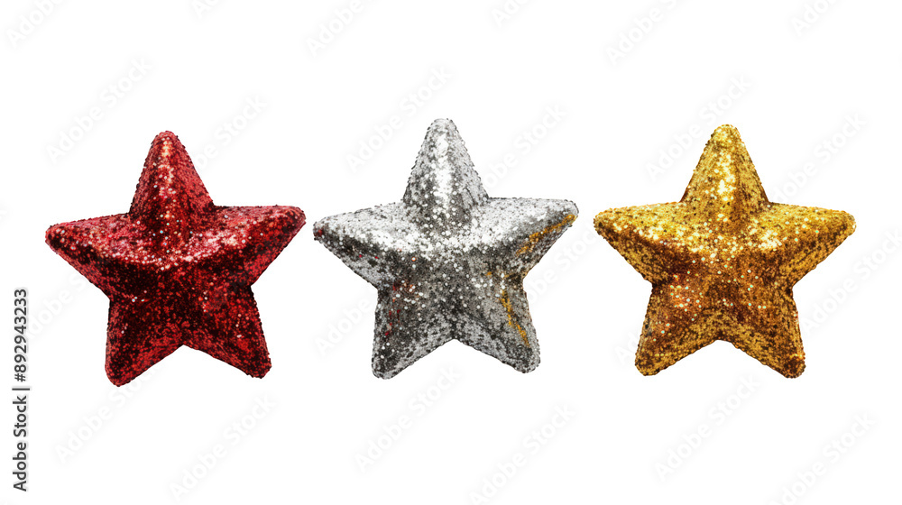 Collection Of Assorted Glitter Stars Gold Silver And Red For Sparkling Ads And Promotions isolated on transparent background. Generative ai Collection Of Assorted Glitter Stars Gold Silver And Red For Sparkling Ads And Promotions isolated on transparent background. Generative ai