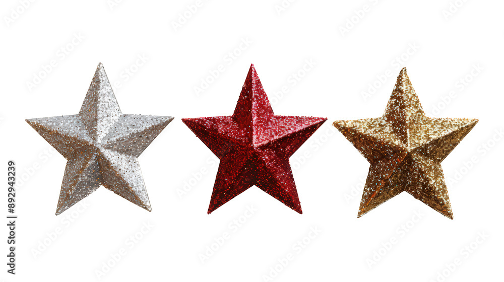 Collection Of Assorted Glitter Stars Gold Silver And Red For Sparkling Ads And Promotions isolated on transparent background. Generative ai Collection Of Assorted Glitter Stars Gold Silver And Red For Sparkling Ads And Promotions isolated on transparent background. Generative ai