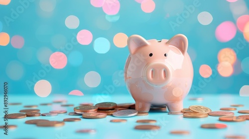 Financial Risk Concept, Empty Piggy Bank with Scattered Coins Symbolizing Depleted Savings and Investment Challenges