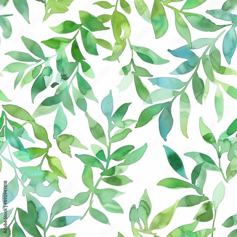 Watercolor green windy leaves seamless repeating pattern, minimal pattern, high contrasty Watercolor green windy leaves seamless repeating pattern, minimal pattern, high contrasty