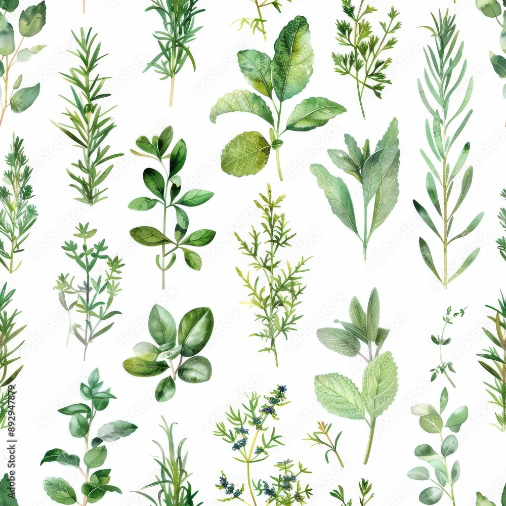 Watercolor herb gardens seamless repeating pattern, minimal pattern, high contrasty Watercolor herb gardens seamless repeating pattern, minimal pattern, high contrasty