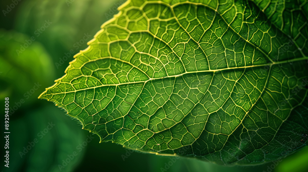 Magnified glimpse of a green leaf's intricate details, set against the vibrant backdrop of a sunlit garden, showcasing nature's beauty and complexity Magnified glimpse of a green leaf's intricate details, set against the vibrant backdrop of a sunlit garden, showcasing nature's beauty and complexity