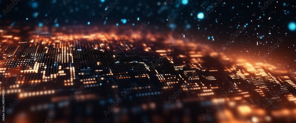 Fototapeta premium An abstract digital background with binary code and AI algorithms running in the background 