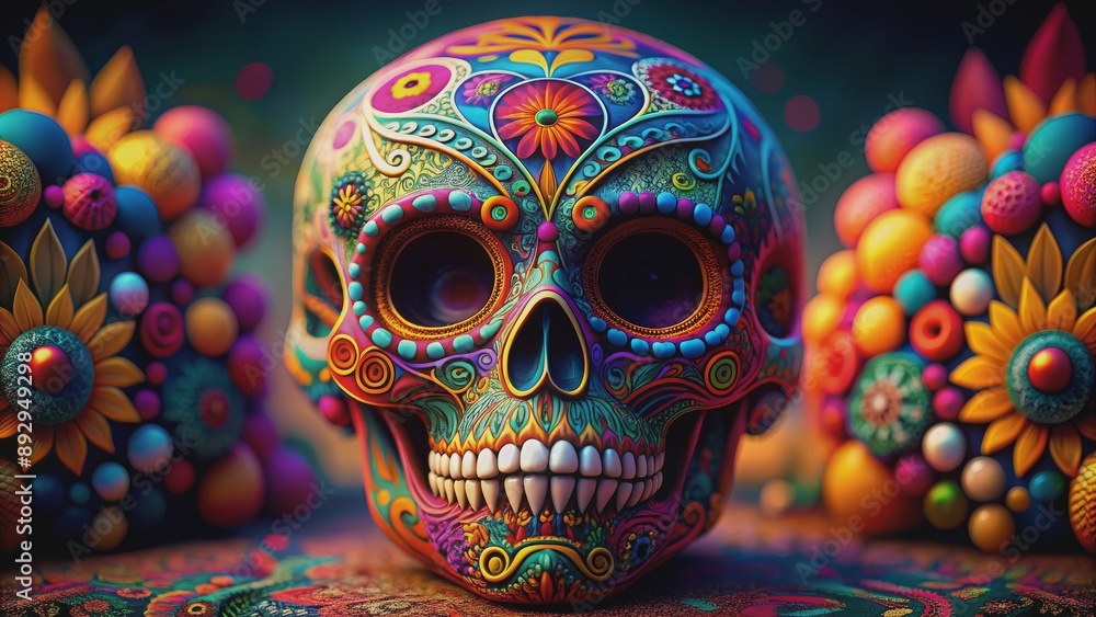 Colorful Day of the dead calavera sugar skull with intricate designs and vibrant patterns, Day of the dead, calavera Colorful Day of the dead calavera sugar skull with intricate designs and vibrant patterns, Day of the dead, calavera
