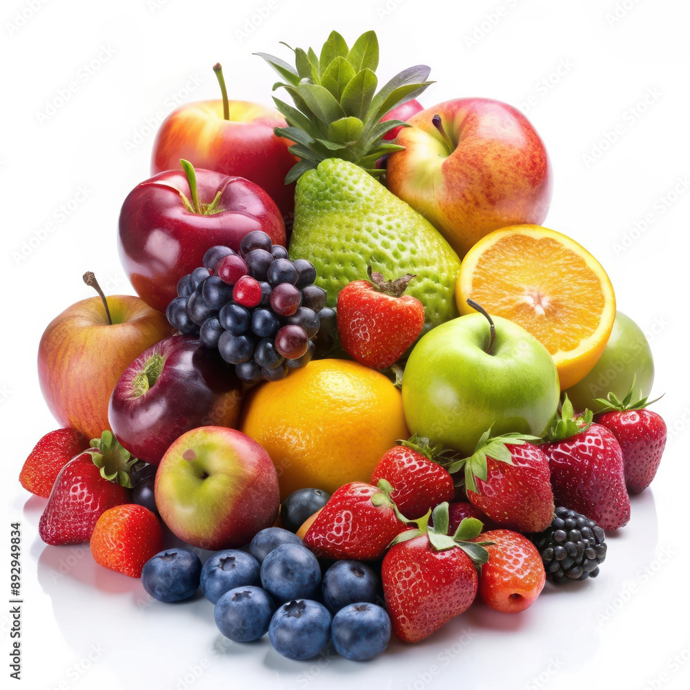 Pile of Colorful Fruits and Berries (White Background) Pile of Colorful Fruits and Berries (White Background)