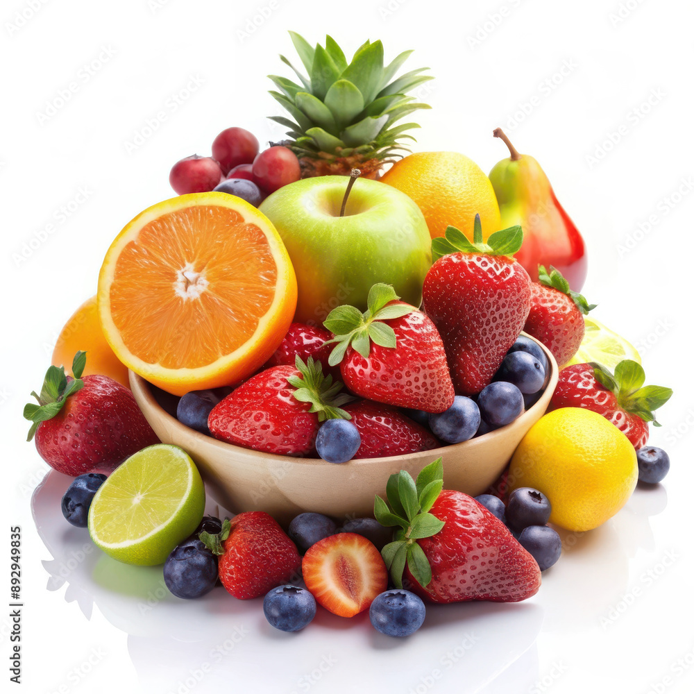 Pile of Colorful Fruits and Berries (White Background) Pile of Colorful Fruits and Berries (White Background)