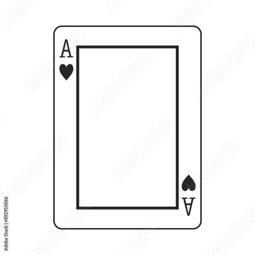 Ace of hearts playing card border or frame in black outline vector