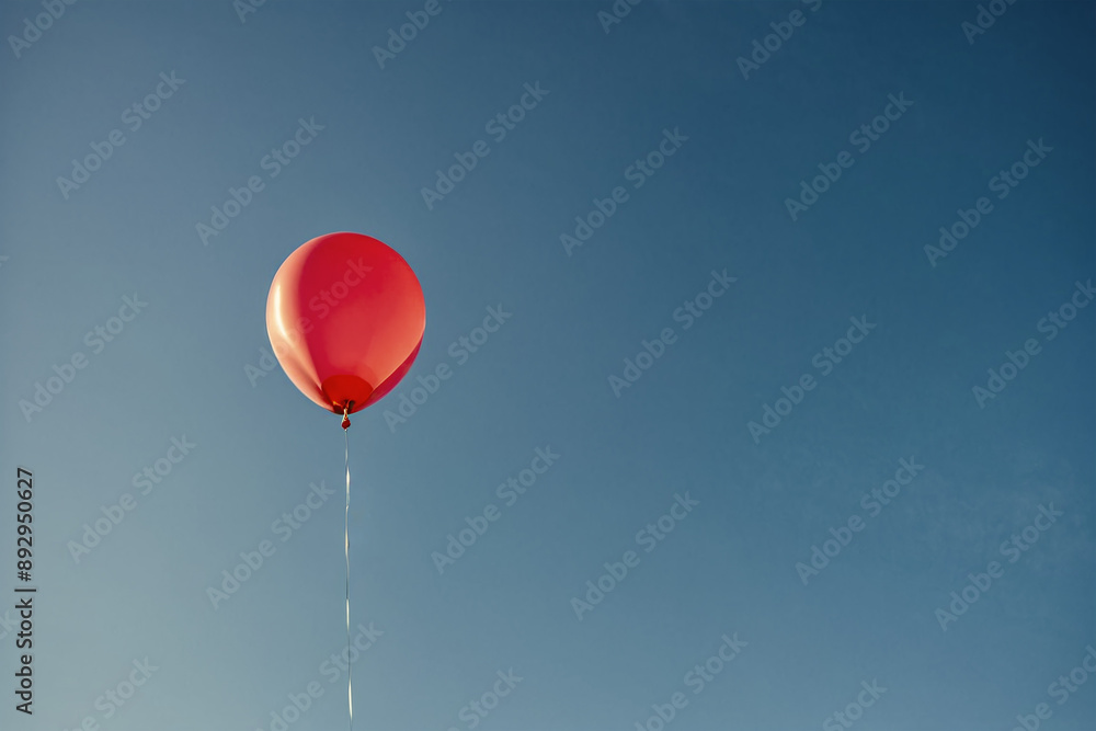 Obraz premium Ballon rouge et ciel bleu, photo minimaliste avec espace négatif pour conception personnalisée