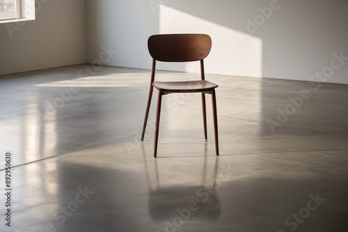 Pièce vide minimaliste avec une chaise vide au milieu