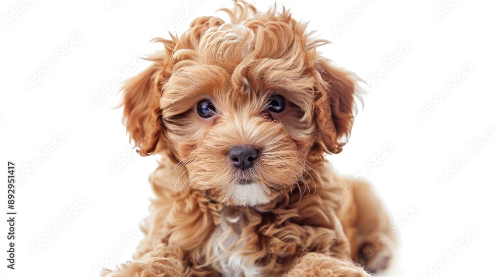 Adorable Maltipoo puppy posing on white background Adorable Maltipoo puppy posing on white background