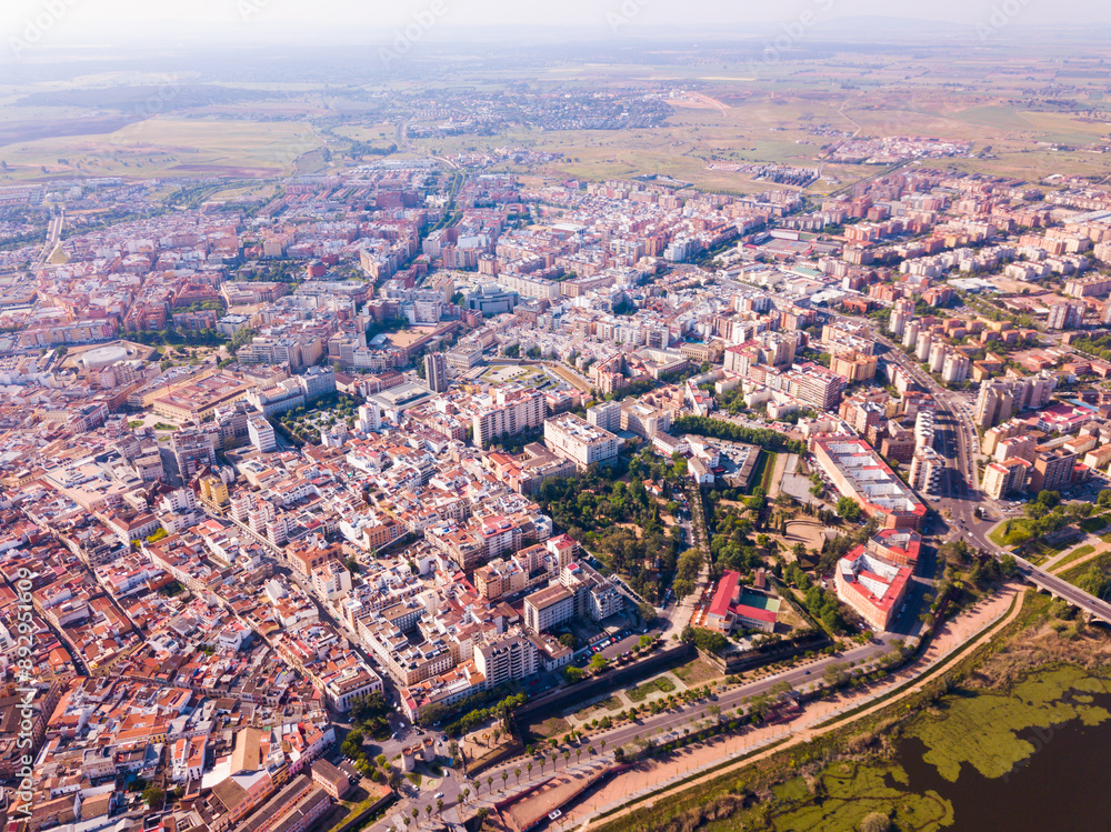 Fototapeta premium Aerial view of center of spanish city Badajos on the border with Portugal