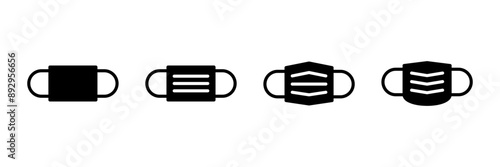 Mask icon vector isolated on white background. Man face with mask icon. Safety breathing masks. Industrial safety N95 mask. Medical mask vector icon.