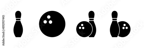 Bowling game Pin Icon vector isolated on white background. Bowling icon, ball and pin