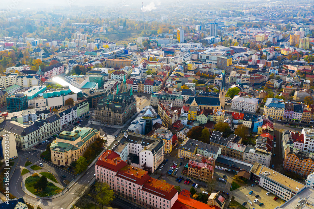 Obraz premium Aerial cityscape of Liberec city in Czech Republic with buildings and streets