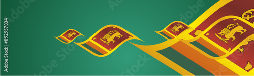 Sri Lanka National Day waving flags two fold blue landscape background.ai