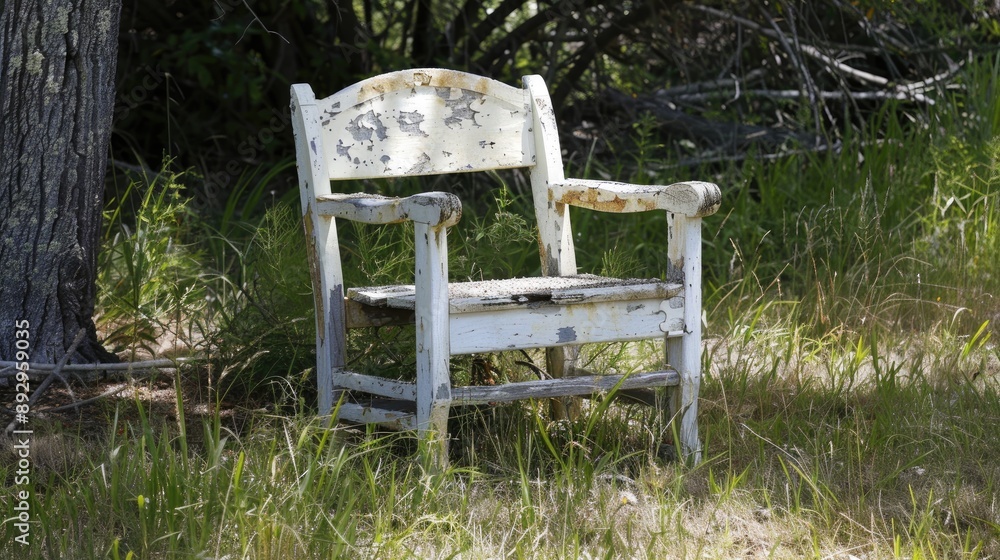 Weathered white garden chair remains usable Weathered white garden chair remains usable