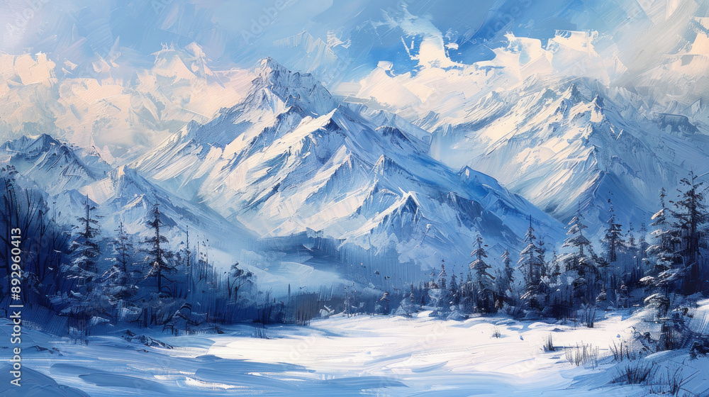 Obraz premium Serene Winter Landscape with Snow-Covered Mountains