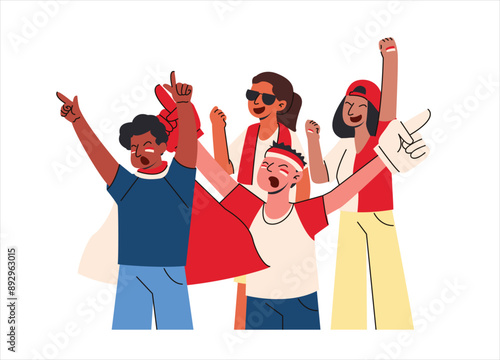 Indonesian Supporters Concept Illustrations. Excited Supporters Cheering at a Soccer Match Illustration
