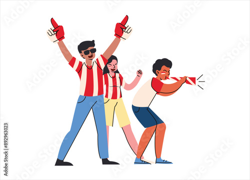 Indonesian Supporters Concept Illustrations. Male Supporters Blowing Trumpets Illustration