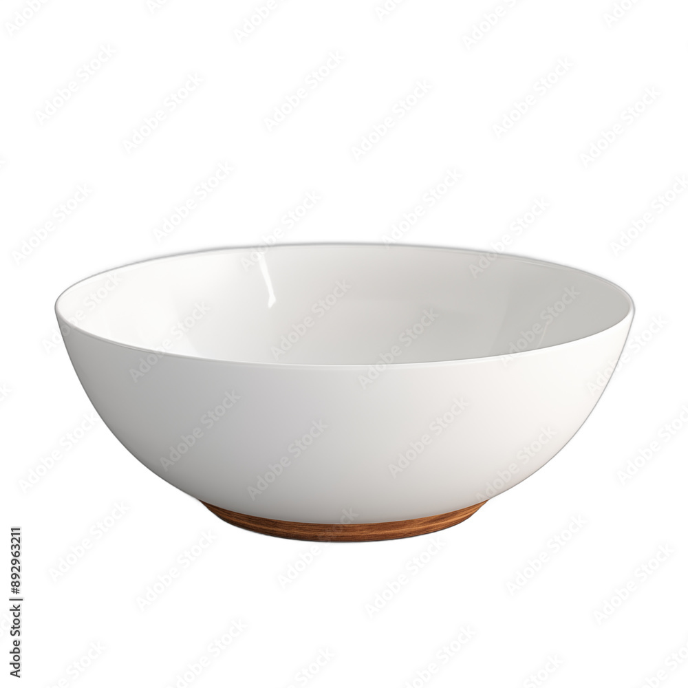 White Ceramic Bowl with Wooden Base Empty White Ceramic Bowl with Wooden Base Empty