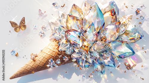 A Dazzling Fusion of Art and Indulgence of Exquisite Crystal Ice Cream Cone. Ideal for use in luxury product promotions, artistic showcases, event invitations, and social media campaigns.