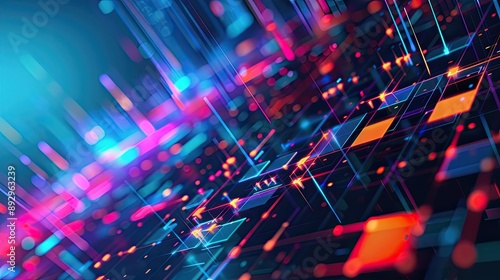 Abstract tech background with geometric shapes and vibrant colors, representing modern business solutions