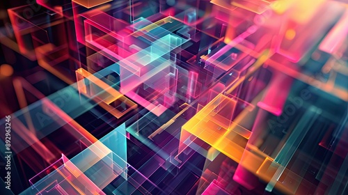 Abstract tech background with geometric shapes and vibrant colors, representing modern business solutions