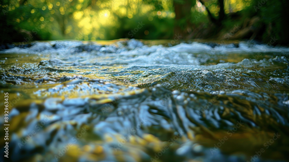 A close-up view of a gently flowing stream in a lush forest, capturing the movement of water as it glides over rocks and creates small ripples. A close-up view of a gently flowing stream in a lush forest, capturing the movement of water as it glides over rocks and creates small ripples.