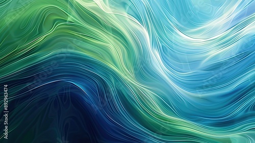 An abstract background design featuring flowing wave patterns in shades of blue and green