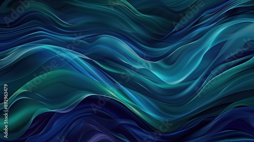 An abstract background design featuring flowing wave patterns in shades of blue and green
