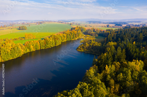 Wallpaper Mural Scenic autumn landscape, aerial view of multi colored trees and lake Torontodigital.ca