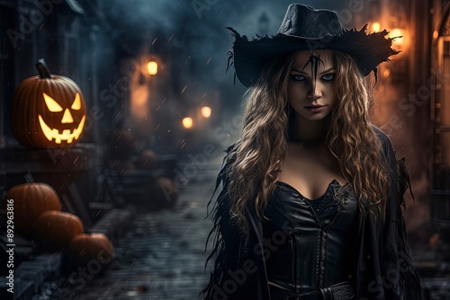 halloween jack o lantern with pumpkin background, generative ai
