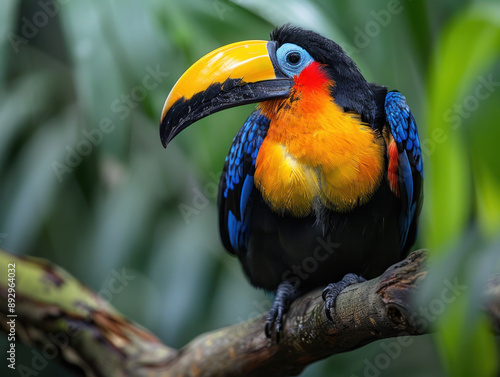 Vibrant Toucan Perched on a Branch in Tropical Forest