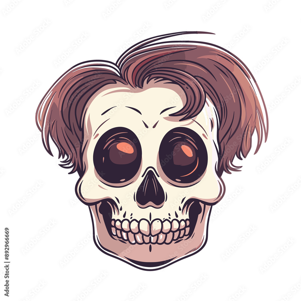 Fototapeta premium Adorable Skull With Tidy Hair, Blending Cuteness And Charm, Cartoon Illustration
